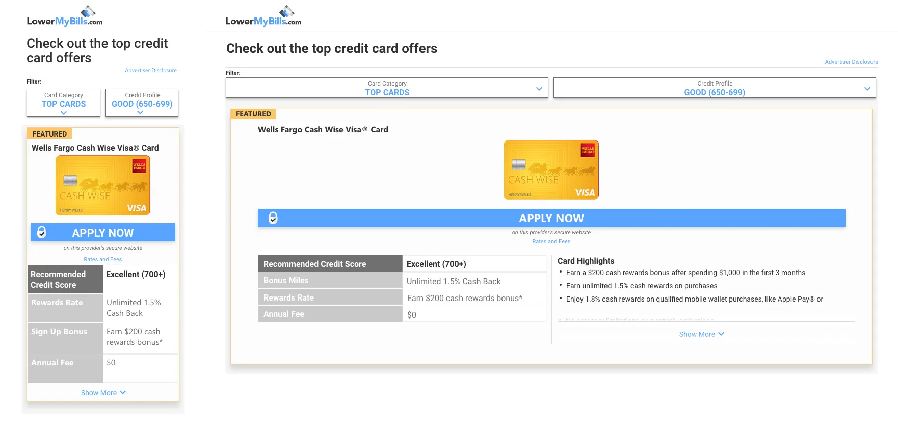 Card detail — Wells Fargo
