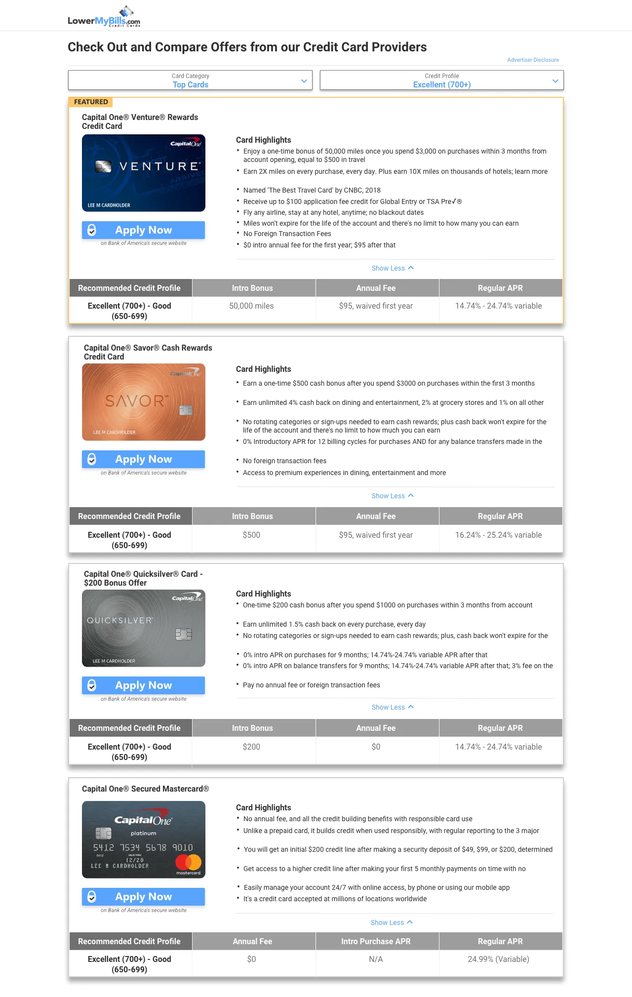 Comparison view — Capital One